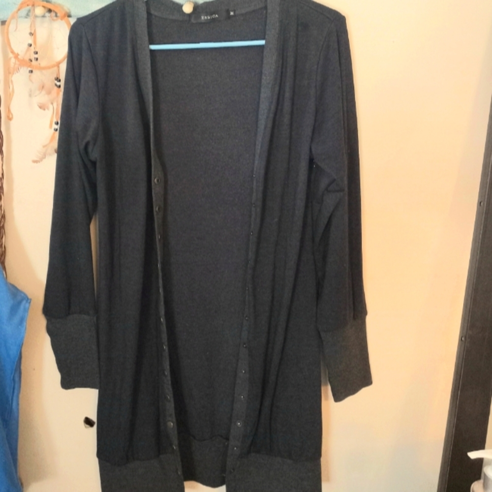 Stylish Long Blue Button Cardigan